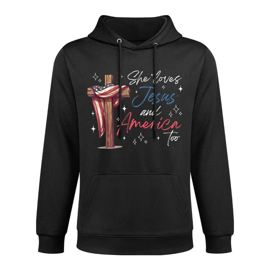 She Loves Jesus And America Too USA 4th of July Women Casual Wear Hoodie
