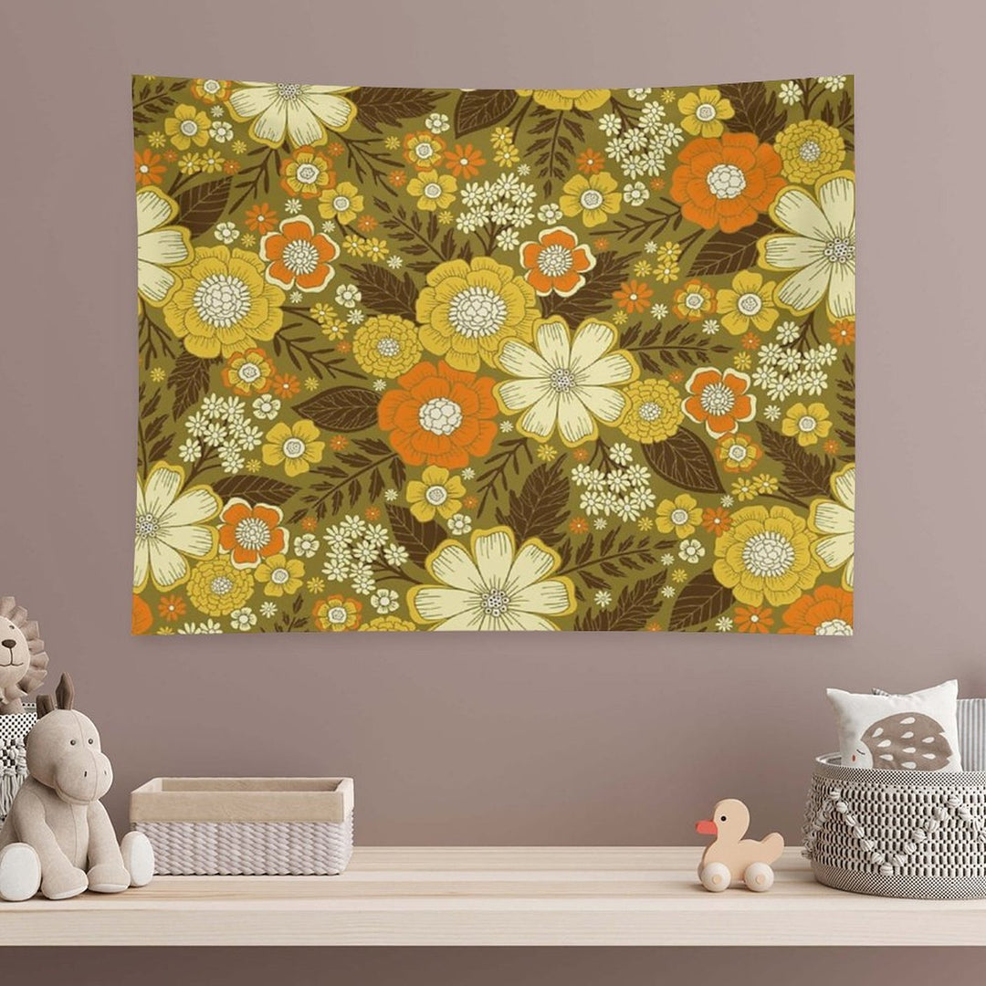 1970s RetroVintage Floral Pattern Tapestry
