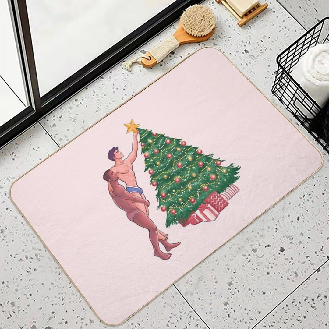Gay Christmas Hunks  Repositionable Bath Mat