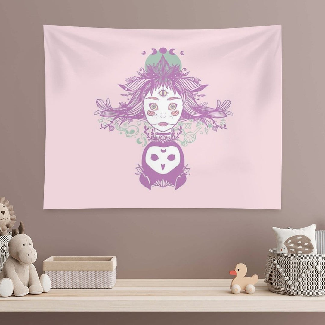 Third Eye Witch With Owl Fantasy Art Tapestry