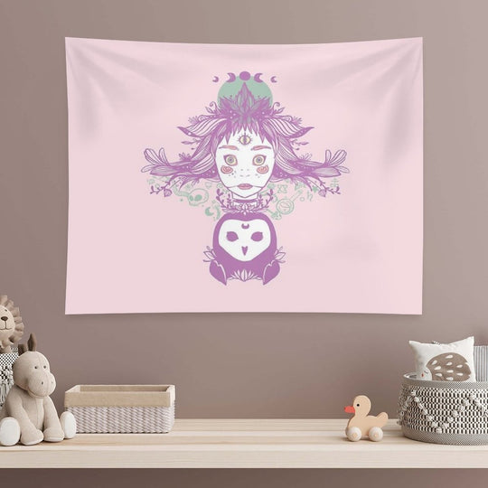 Third Eye Witch With Owl Fantasy Art Tapestry