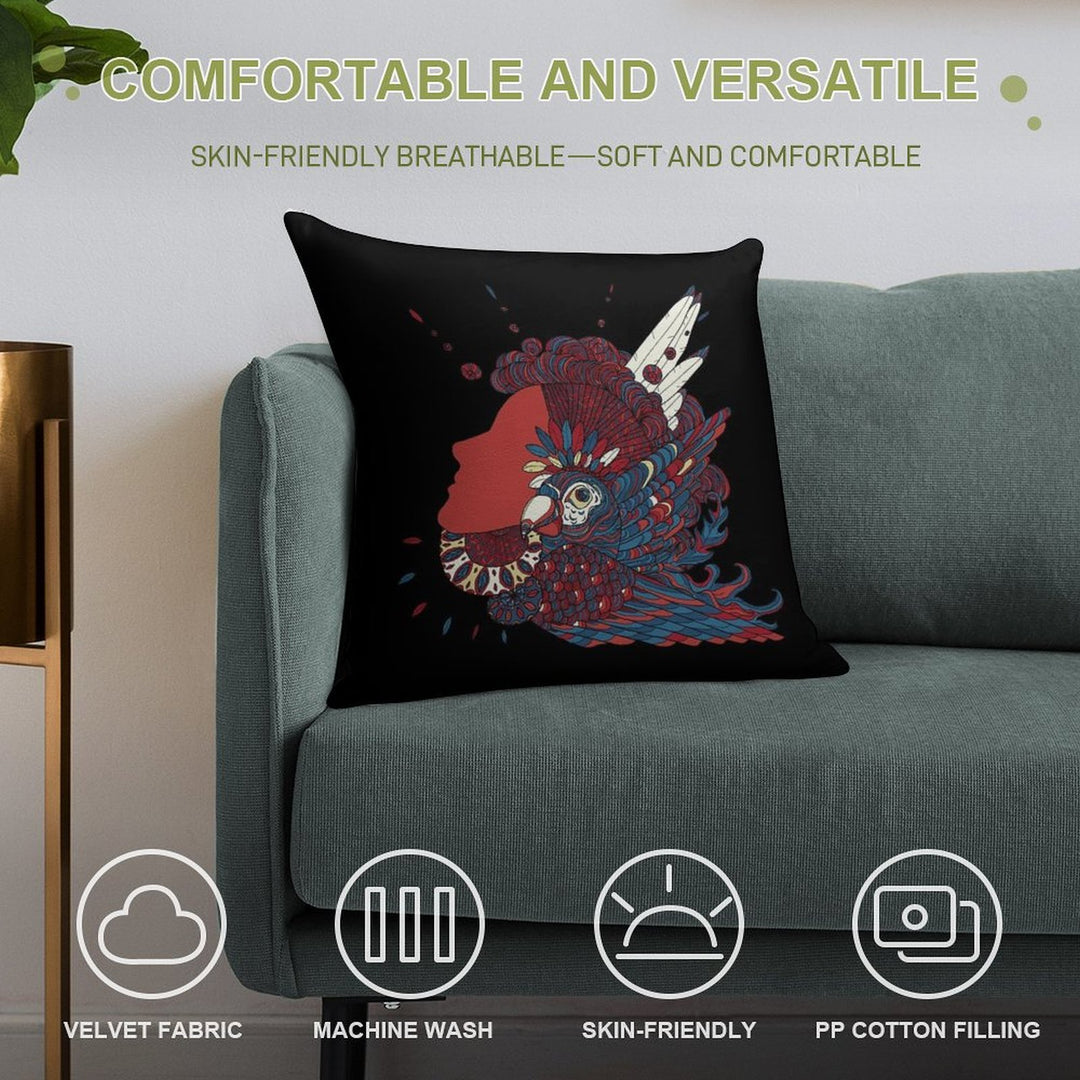 A Girl with Feathers in Her Hair Soft Reinforced Edging Throw Pillow