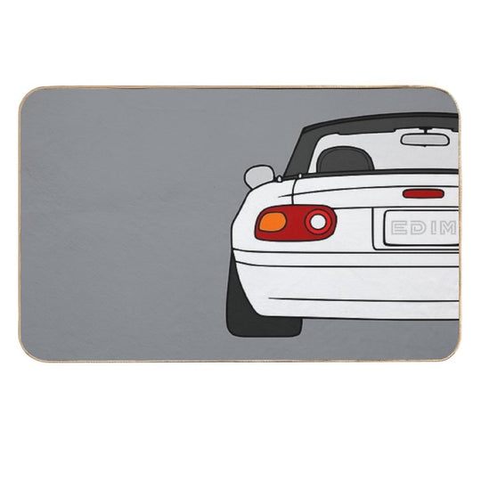 Mazda Miata MX-5 Rearview White Color  Repositionable Bath Mat