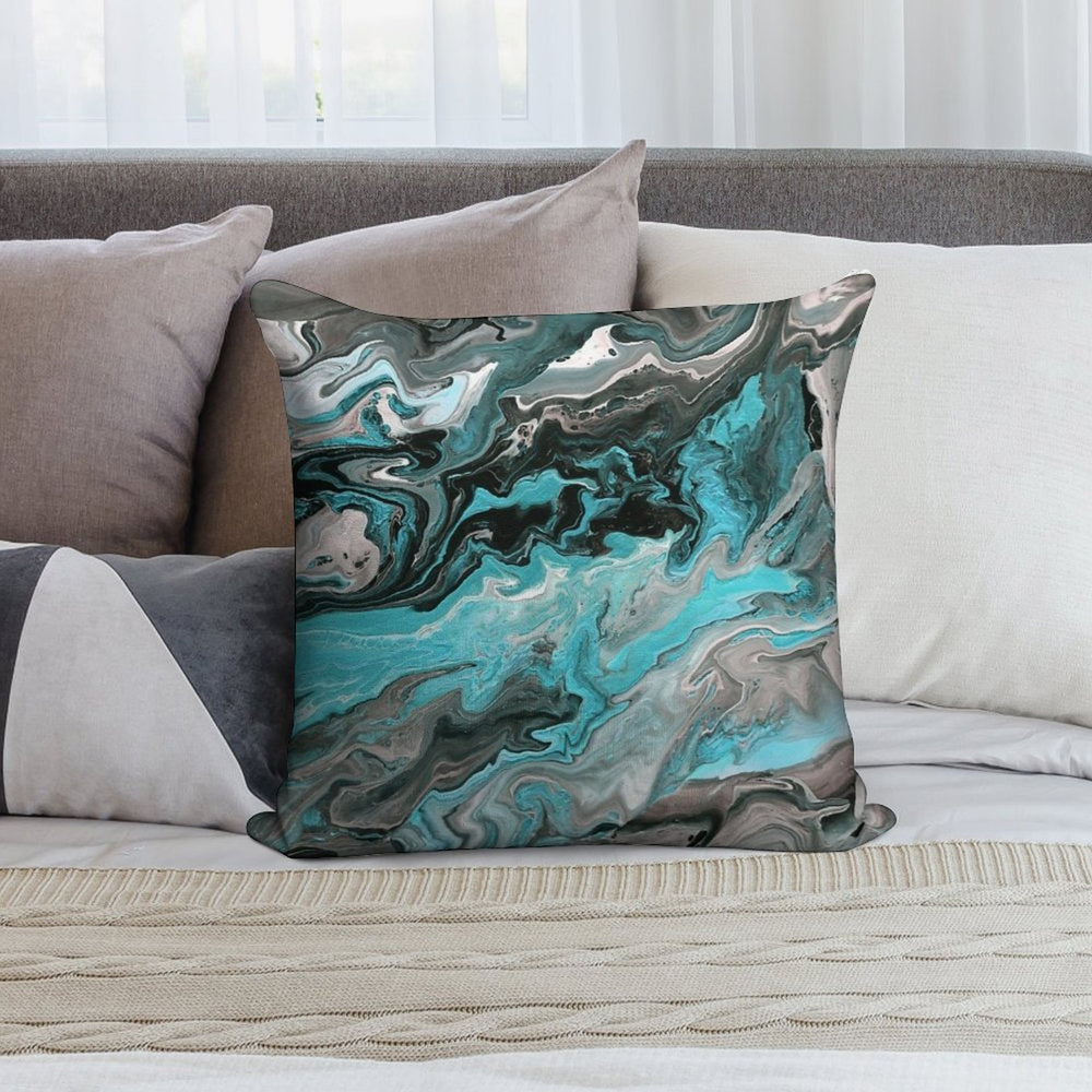 Turquoise Vein Marble Soft Reinforced Edging Throw Pillow