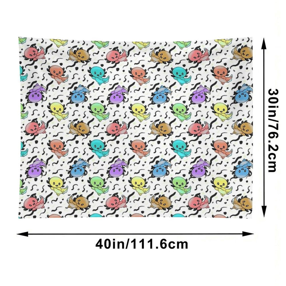Axolotl Party in Rainbow Colors on Black And White Tapestry