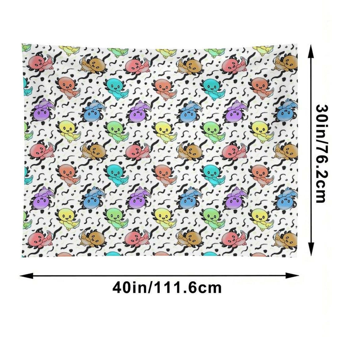 Axolotl Party in Rainbow Colors on Black And White Tapestry