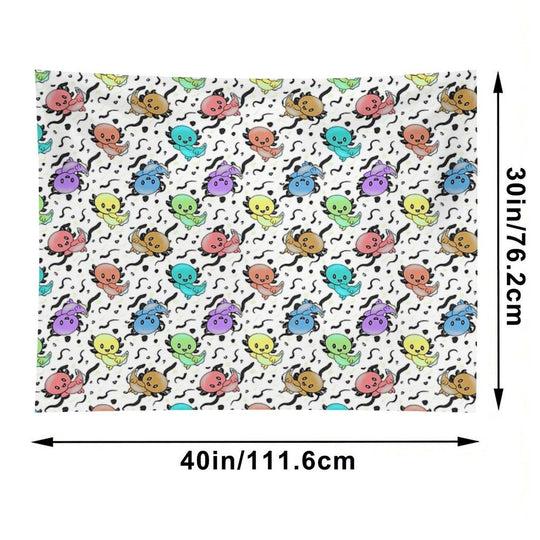 Axolotl Party in Rainbow Colors on Black And White Tapestry