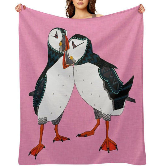 Puffin Pair Pink Quick-dry Throw Blanket