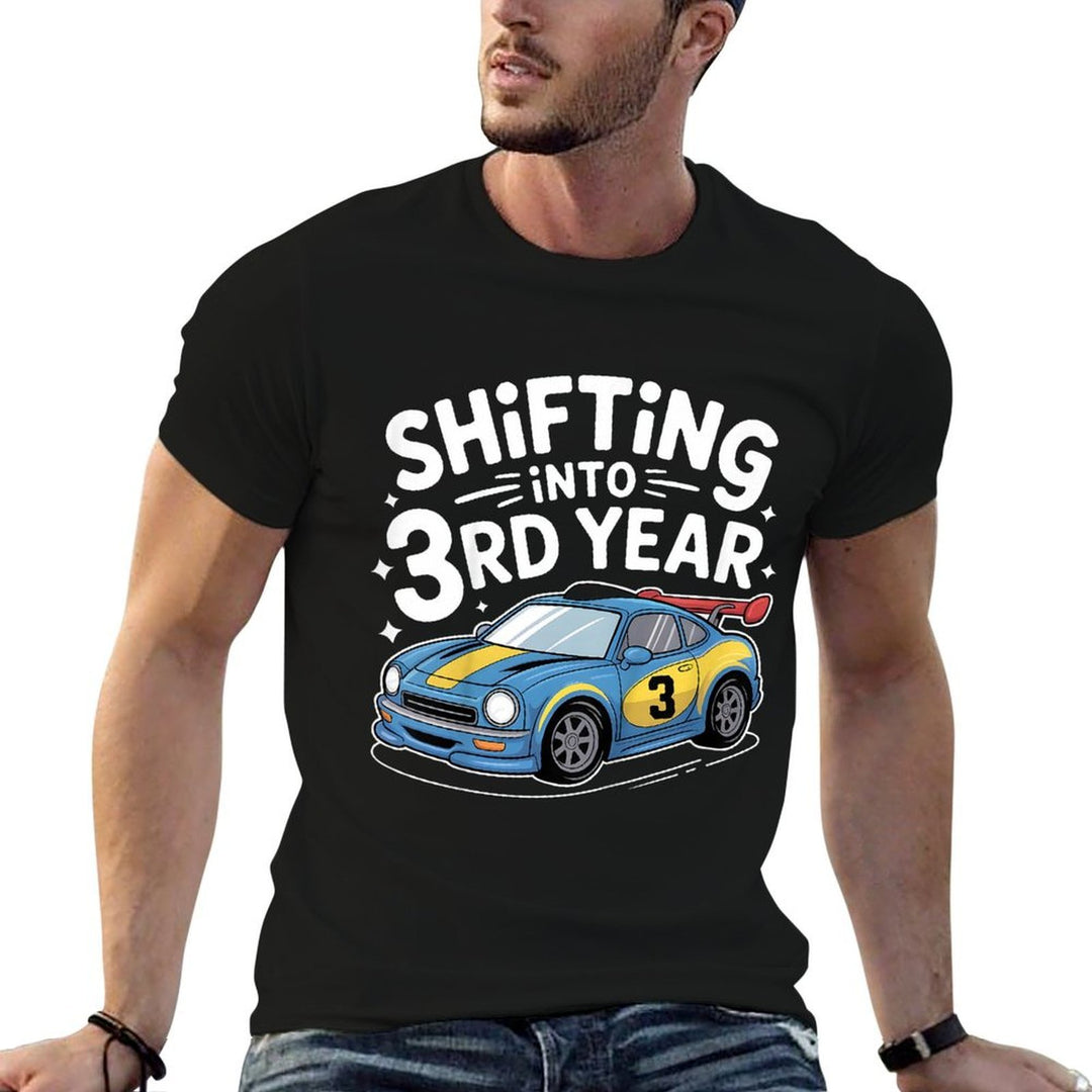 Kids Shifting Into 3rd Year 3 Year Old Girl Boy Racing Car Bday  Slim-fit Cut T-Shirt