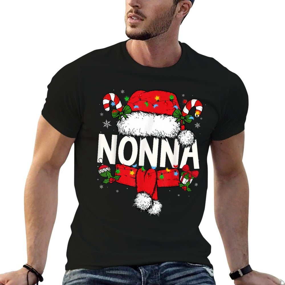 Nonna Christmas Pajama Santa Claus Family Matching Grandma  Heathered Texture T-Shirt
