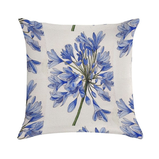 Agapanthus Flower Watercolour Painting Soft Hidden Zipper Throw Pillow