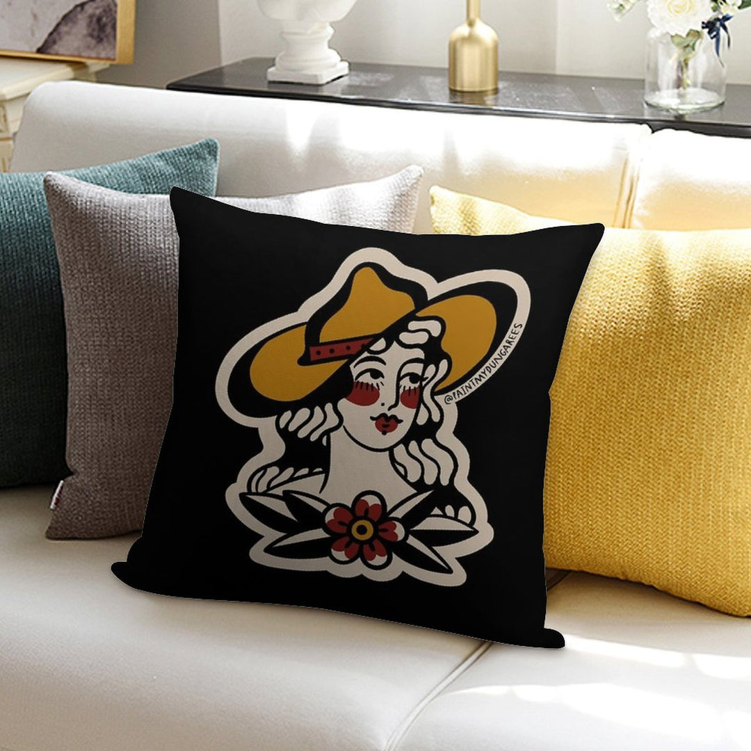 Traditional Cowgirl Tattoo Flash Soft Reinforced Edging Throw Pillow