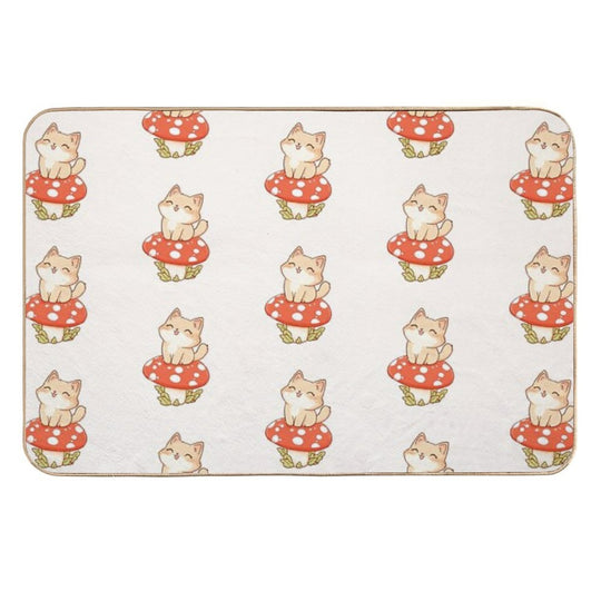 Kawaii Cat on A Mushroom  Multi-Purpose Bath Mat