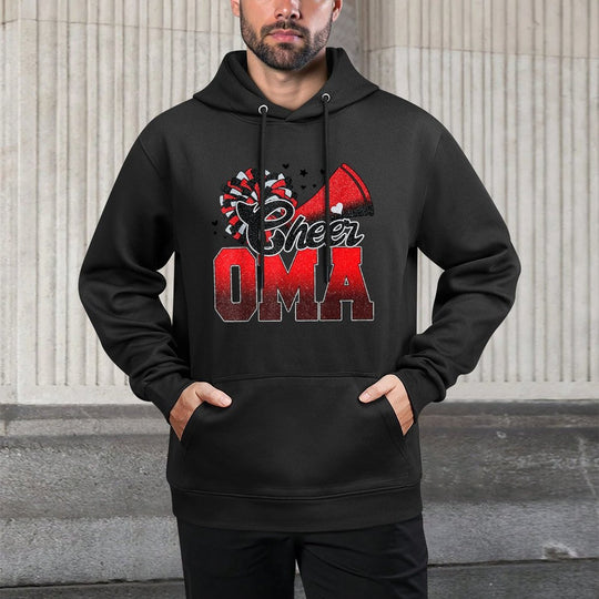 Cheer Oma Cheer Leader Gift Biggest Fan Black Red Pom Pom Unisex Design Hoodie