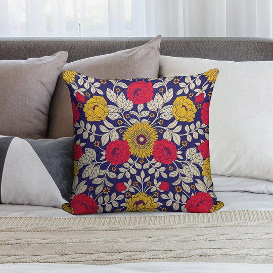 Modern Floral In Red, Yellow, Blue & White Soft Gift Ready Throw Pillow