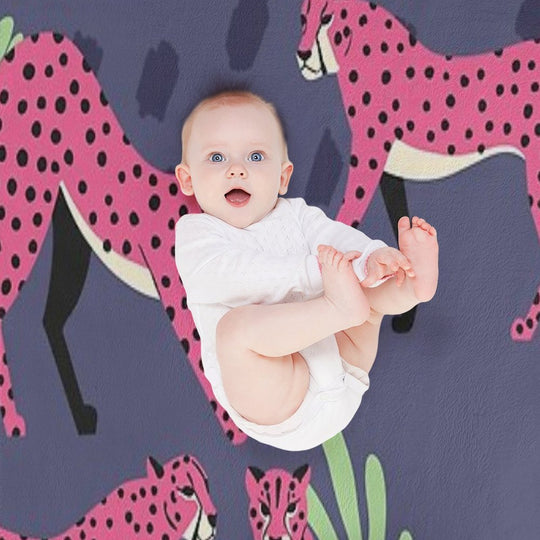 Pink Cheetahs on Purple Pattern Durable Throw Blanket