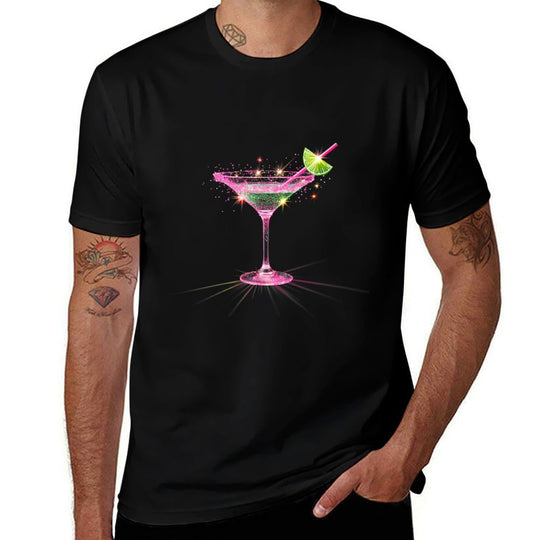 Womens Pink Martini with Lime Cocktail Party Drinking  Lightweight T-Shirt