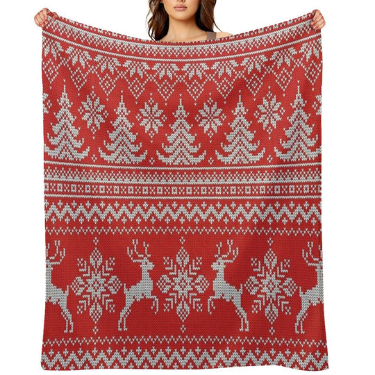 Red Christmas Knit Versatility Throw Blanket