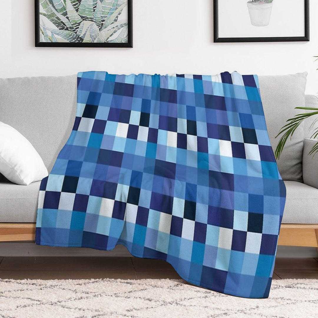 Squares Shades of Azure Machine-washable Throw Blanket