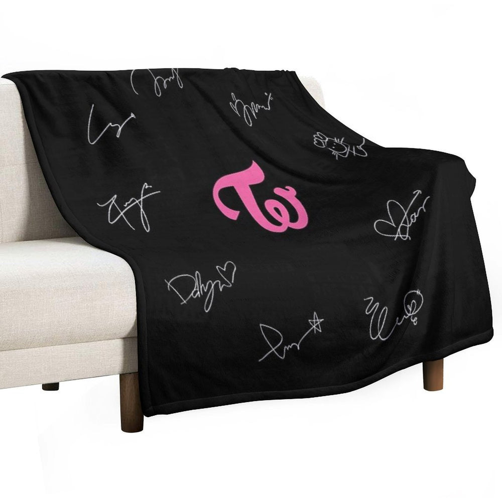 Twice Autographs with Logo (White) Travel-friendly Throw Blanket