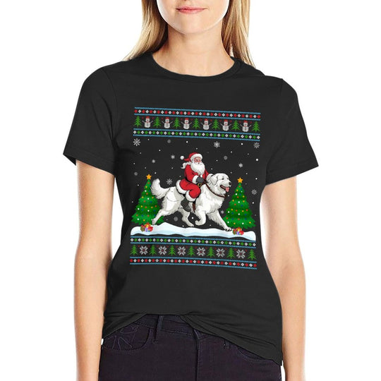 Ugly Xmas Tree Santa Riding Great Pyrenees Dog Christmas for Men Women Kids  Graphic-printed T-Shirt
