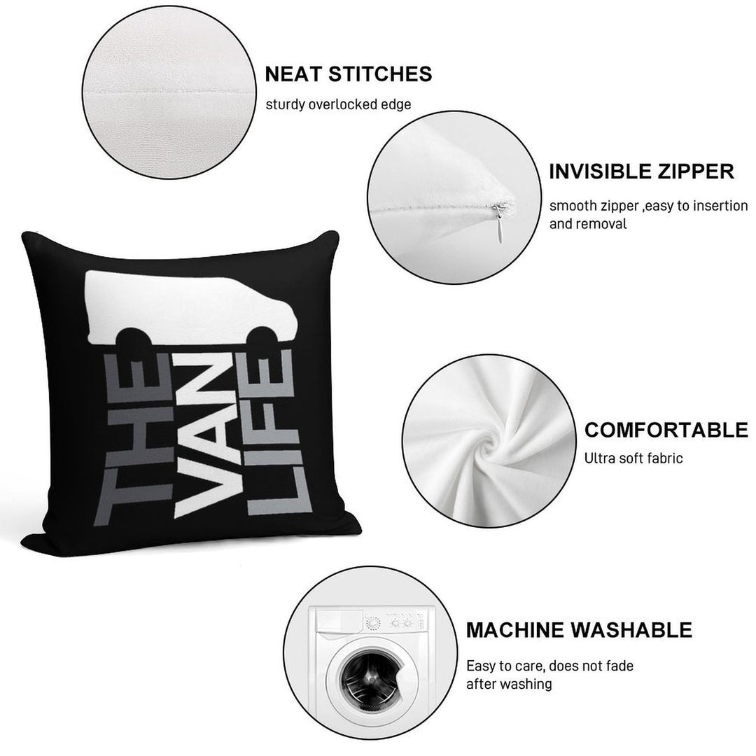 The Van Life Logo  Greyscale Soft Easy Maintenance Throw Pillow