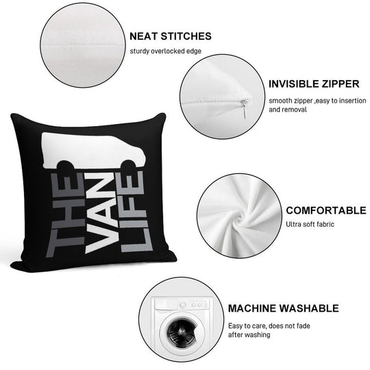 The Van Life Logo  Greyscale Soft Easy Maintenance Throw Pillow