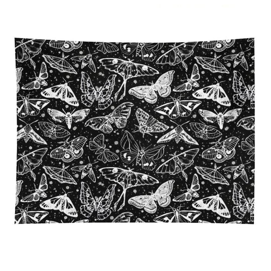Moth Magic on Black Tapestry