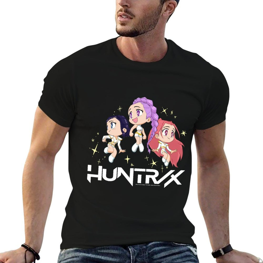 Kpop Demon Hunters Huntrx Chibi Sparkling Group Shot  Heathered Texture T-Shirt