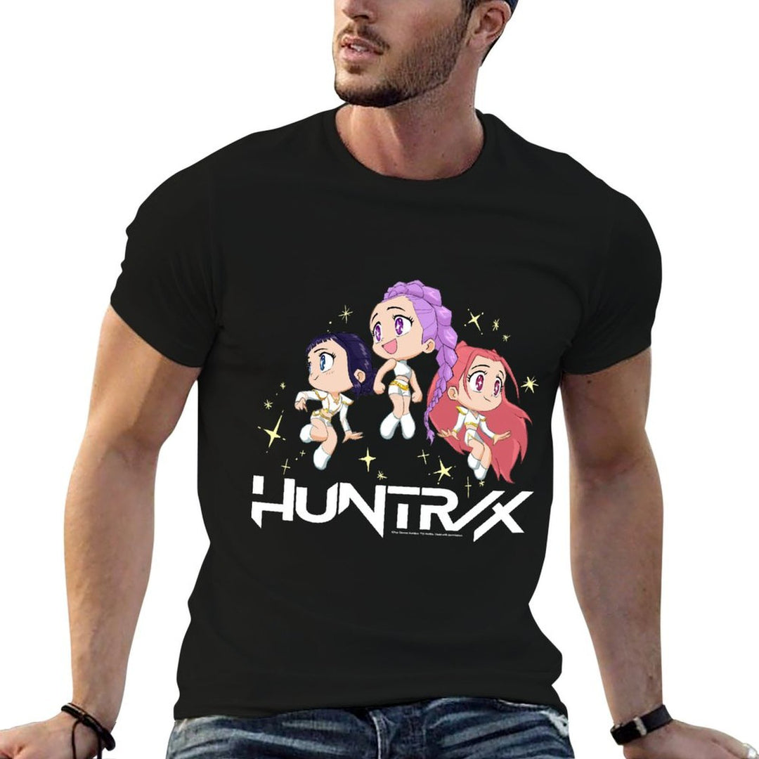 Kpop Demon Hunters Huntrx Chibi Sparkling Group Shot  Heathered Texture T-Shirt
