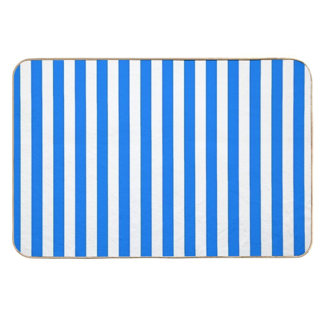 Vertical Blue And White Striped  Pet-Safe Bath Mat