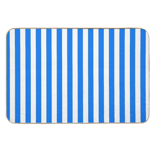 Vertical Blue And White Striped  Pet-Safe Bath Mat