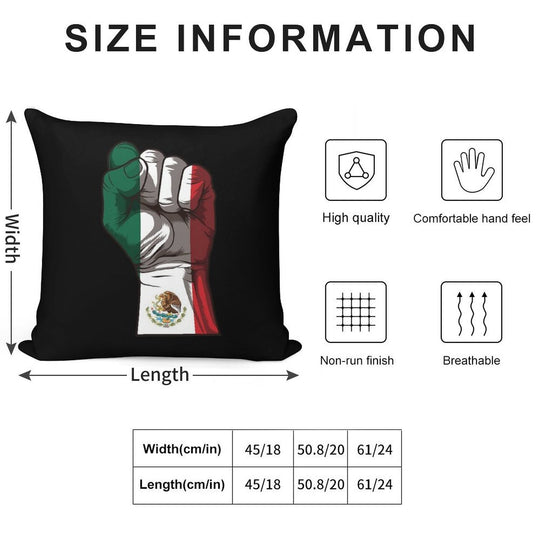 Raised Fist for Mexico  Mexican Flag Soft Hidden Zipper Throw Pillow