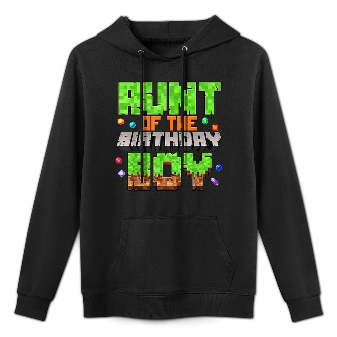 Aunt Of The Birthday Boy Pixel Gaming Video Game Family Kids Adjustable Hood Hoodie