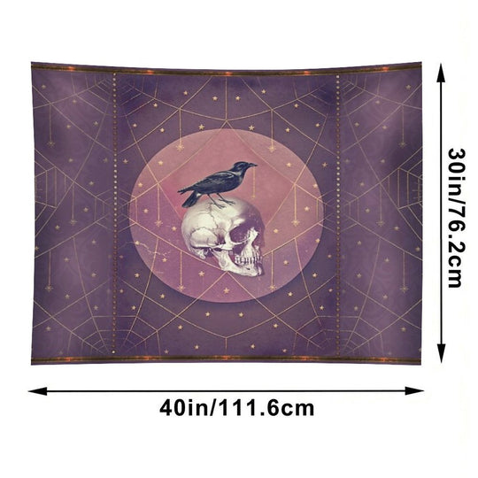 Crow And Skull Collage Tapestry