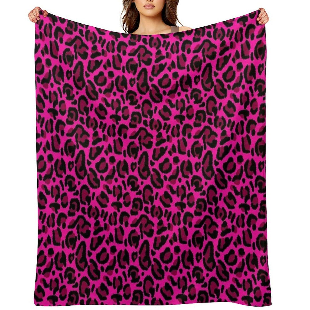 Hot Pink Y2K Aesthetic Leopard Print Plush Throw Blanket