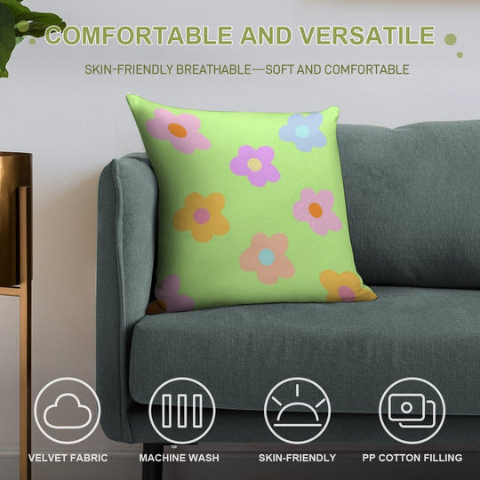 Pastel 5-petal Flowers Soft Gift Ready Throw Pillow