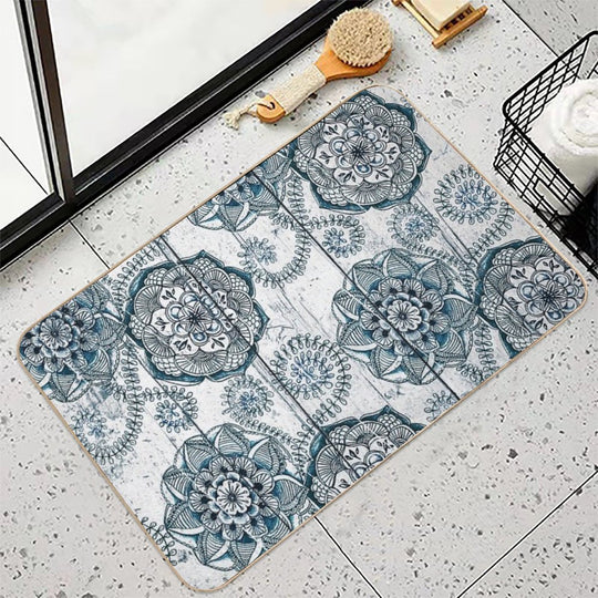 Shabby Chic Navy Blue Doodles on Wood  Multi-Purpose Bath Mat