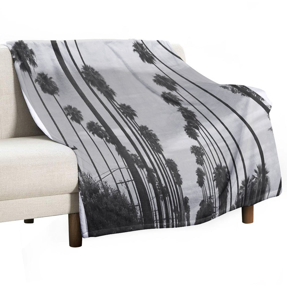 Vintage Black & White California Palm Trees Photo Machine-washable Throw Blanket