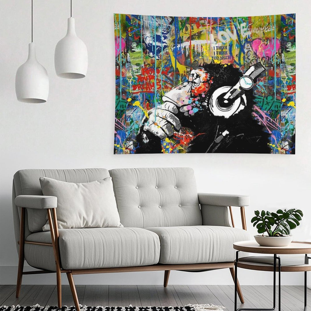 Monkey Thinker - Banksy Urban Contemporary Colorful Street Art -  DJ Chimp Tapestry