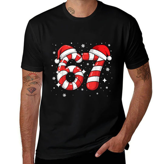 67 Meme Six Seven Candy Cane Christmas Boys Girls Kids  Relaxed-fit T-Shirt
