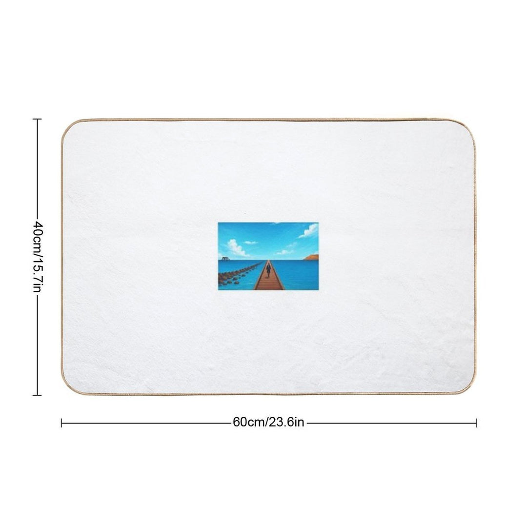 Peaceful Journey on The Wooden Pier – Digital Seascape Art  Multi-Purpose Bath Mat