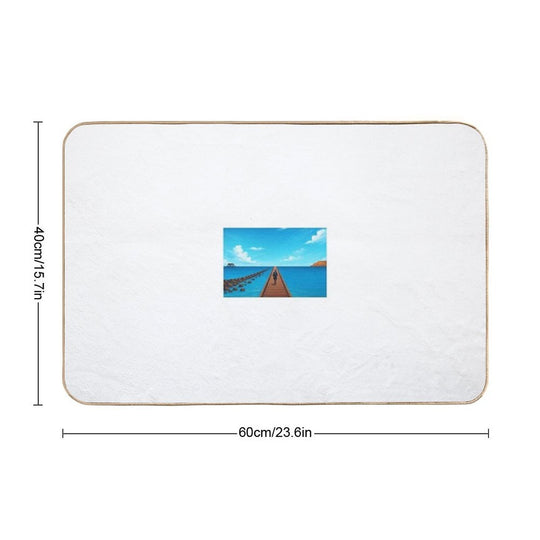 Peaceful Journey on The Wooden Pier – Digital Seascape Art  Multi-Purpose Bath Mat