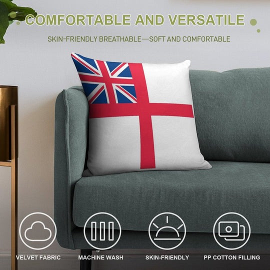 ROYAL WHITE ENSIGN - GREAT BRITAIN Soft Hidden Zipper Throw Pillow
