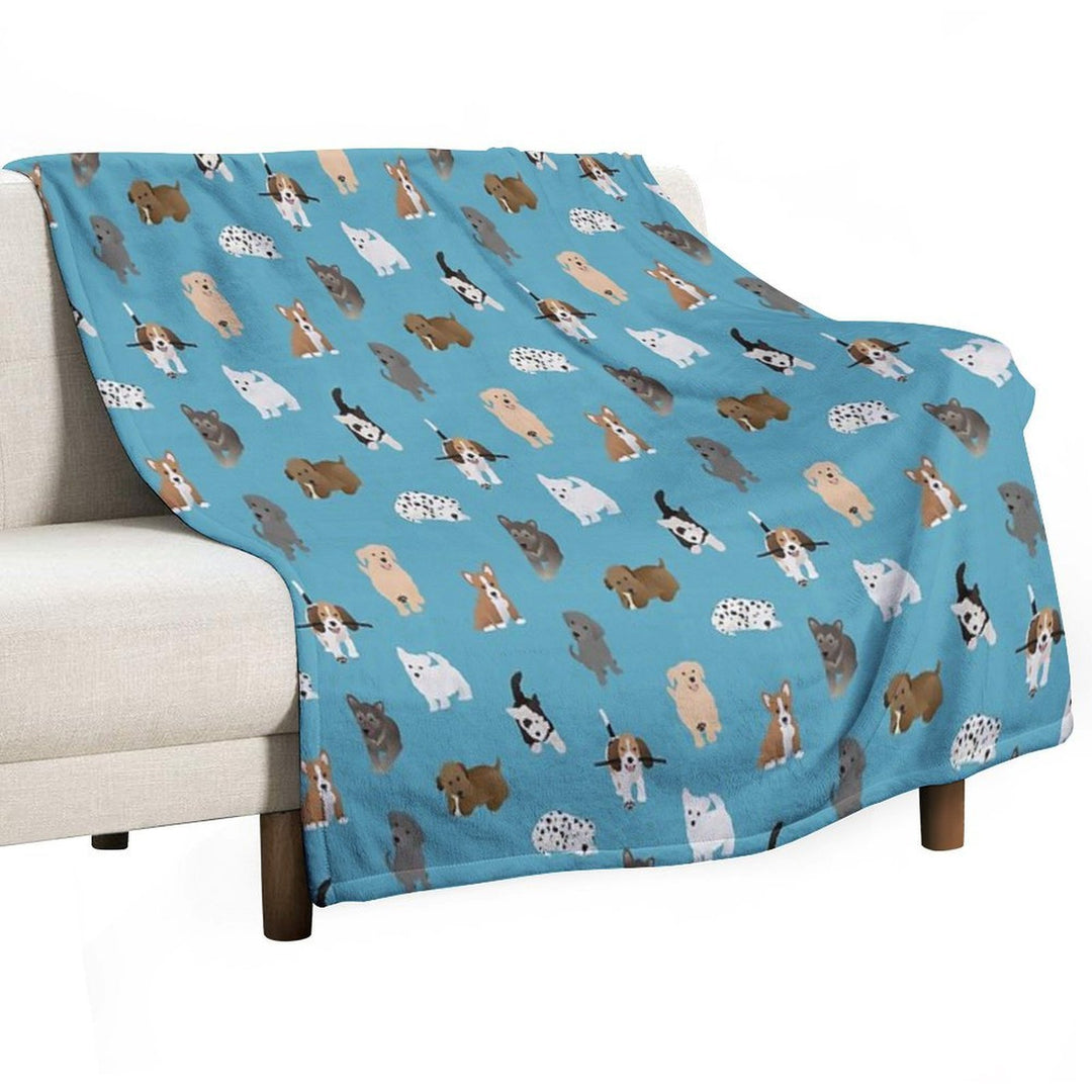 Puppies (blue) Easy Care Throw Blanket