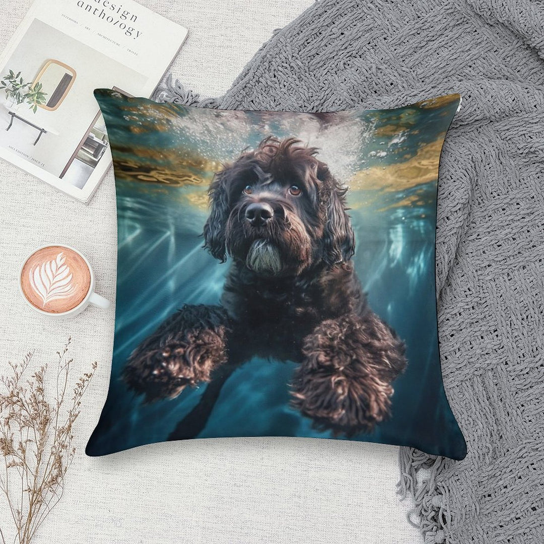 Portuguese Water Dog Swimming Under Water Soft High-Density Material Throw Pillow