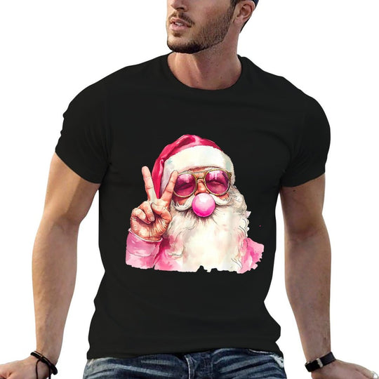Retro Pink Santa Blowing Bubble Gum Funny Merry Christmas  Vintage-inspired T-Shirt