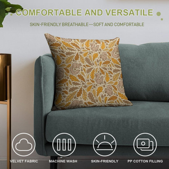 Oak & Squirrels  Animal Autumn Nature Pattern Soft Ultra-Soft Texture Throw Pillow