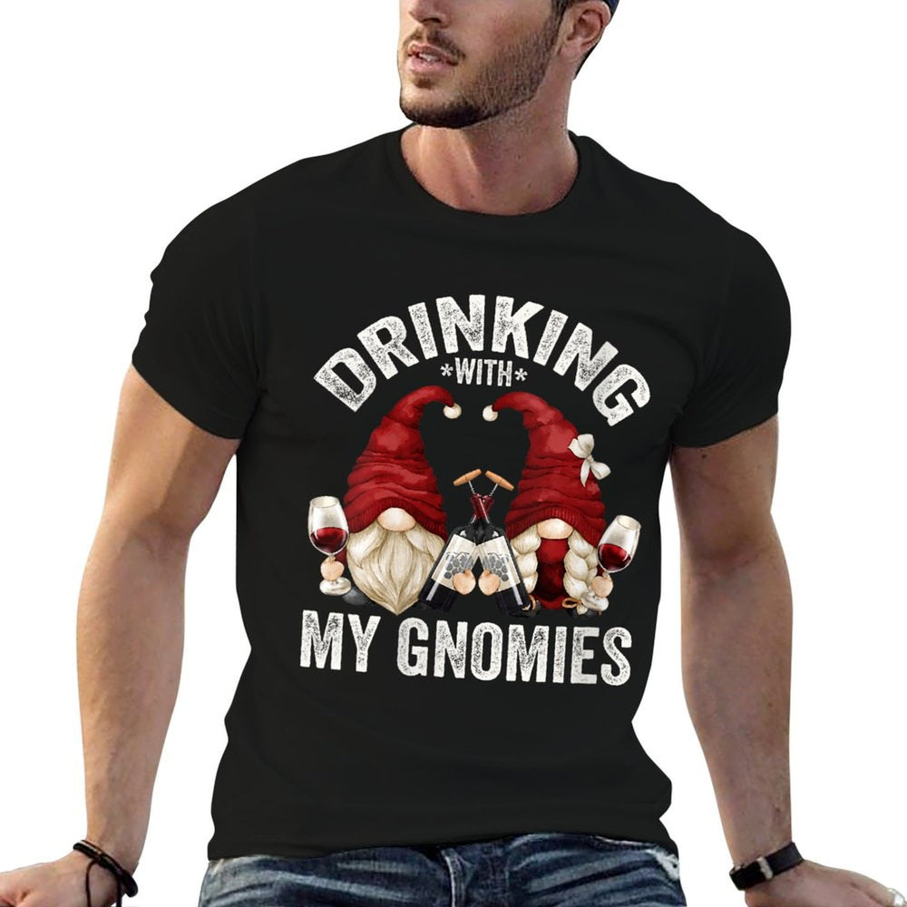 Womens Cute Wine Gnomes Loves Drinking With My Gnomies Funny Gnome  Breathable T-Shirt