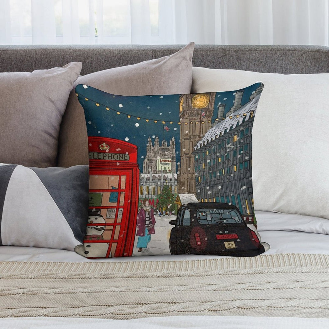London Christmas Night Cityscape Art Soft Anti-Pilling Throw Pillow